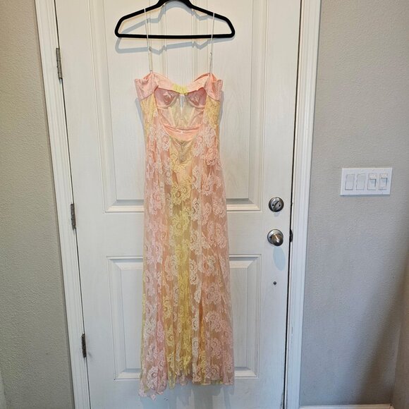 NWT | For Love & Lemons Blossom Ivory Yellow Peach Lace Corset Maxi Dress Medium - Picture 6 of 9